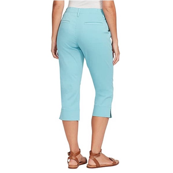 🆕 GLORIA VANDERBILT Aqua Teal Light Blue Cotten Blend Stretch Crop Capri 6 - Picture 8 of 10